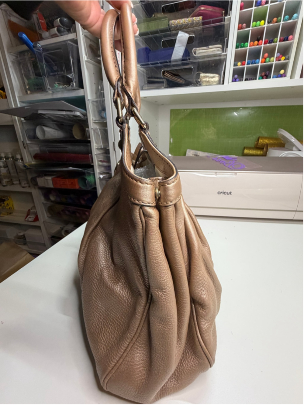 Women's Gucci Leather Satchel Handbag One Size Gold - Picture 4 of 12